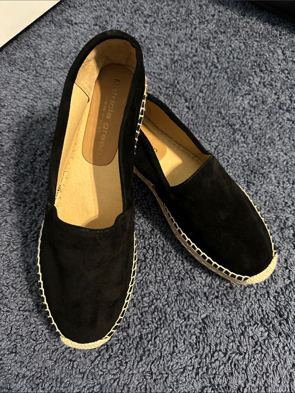 Patricia Green Abigail Black Suede Leather Espadrille Slip-Ons Size 11